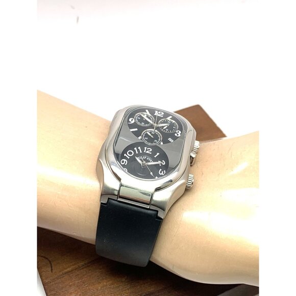 Philip Stein Men's Watch Teslar Quartz Dual Time Chronograph Leather Strap 37mm - Picture 5 of 14